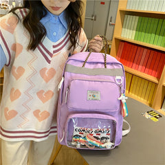 Girls Fashion Waterproof Nylon Schoolbags Teens Casual Large Clear Backpacks