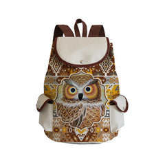 Eco Linen Drawstring Children Backpack School Large Capacity Owl Print