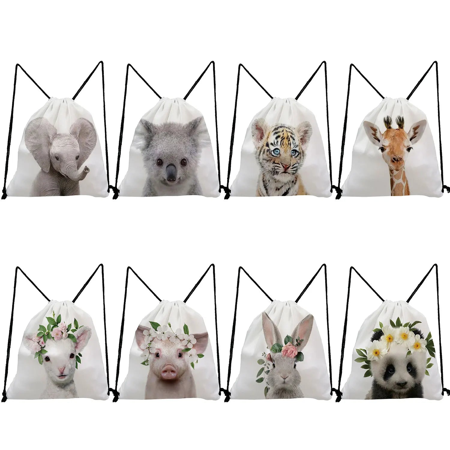 Students Backpack with Animal ID Photo Drawstring Bag