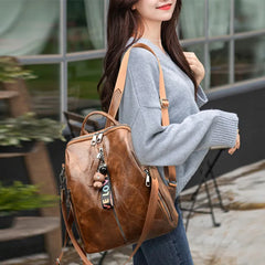 Waterproof Leather Backpack for Men Women School Travel