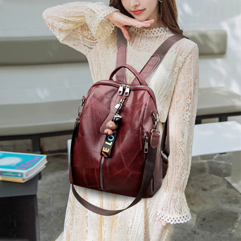 Waterproof Leather Backpack for Men Women School Travel