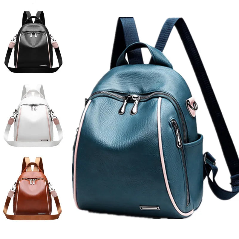 Waterproof Leather Backpack for Women Men School Camping Bag