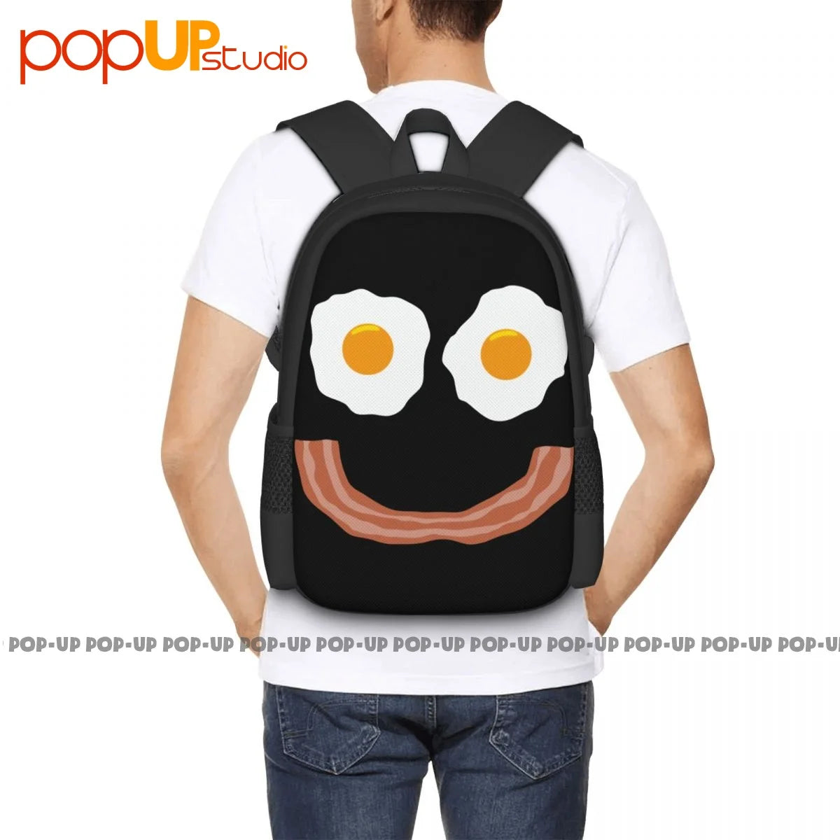 Bacon And Eggs Smile Joke Backpack Large Capacity Schoolbag Storage Bag