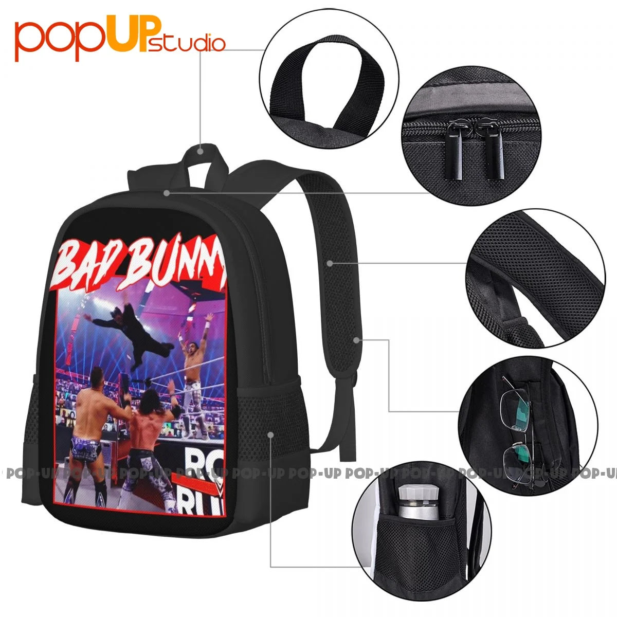 Bad Bunny Royal Rumble Splash Backpack Large Capacity School Gym Bag