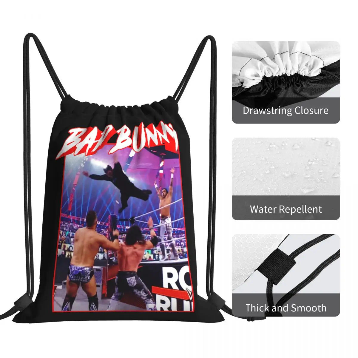 Bad Bunny Royal Rumble Splash Drawstring Bags Gym Bag Gym