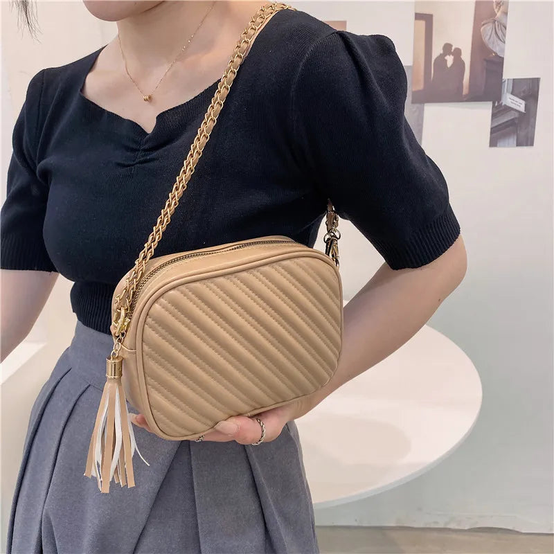 Badenroo Retro Tassel Chain Shoulder Bag PU Leather Mini Flap Bag