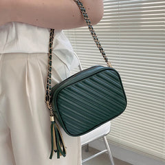 Badenroo Retro Tassel Chain Shoulder Bag PU Leather Mini Flap Bag