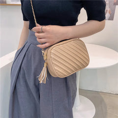 Badenroo Retro Tassel Chain Shoulder Bag PU Leather Mini Flap Bag