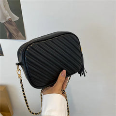 Badenroo Retro Tassel Chain Shoulder Bag PU Leather Mini Flap Bag