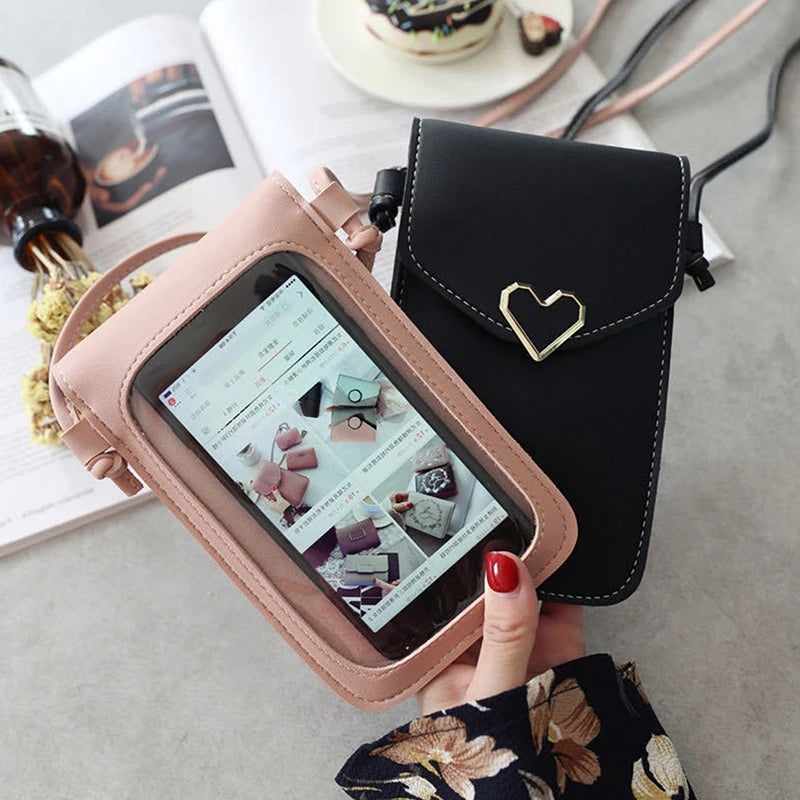 Women's Touch Screen Cell Phone Purse Shoulder Bag Heart Hasp Crossbody Bag