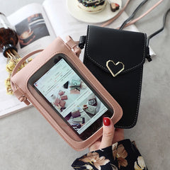 Women's Touch Screen Cell Phone Purse Shoulder Bag Heart Hasp Crossbody Bag