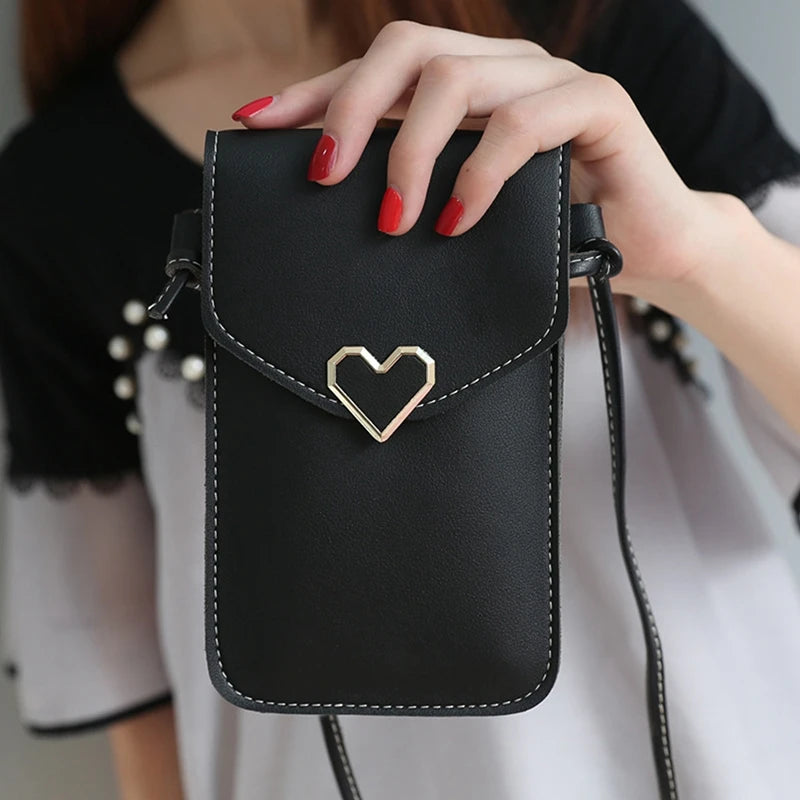 Women's Touch Screen Cell Phone Purse Shoulder Bag Heart Hasp Crossbody Bag
