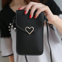 Women's Touch Screen Cell Phone Purse Shoulder Bag Heart Hasp Crossbody Bag