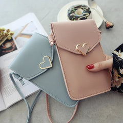 Women's Touch Screen Cell Phone Purse Shoulder Bag Heart Hasp Crossbody Bag