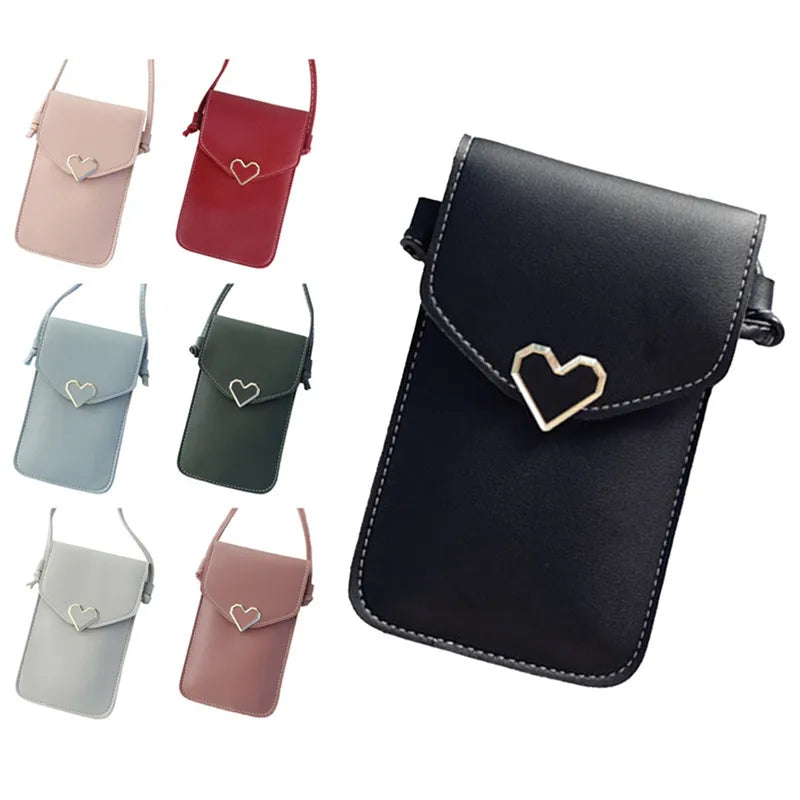 Women's Touch Screen Cell Phone Purse Shoulder Bag Heart Hasp Crossbody Bag