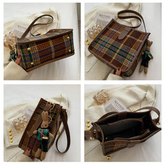 Retro Plaid Shoulder Bag Woolen Crossbody Handheld Underarm Women's Bag