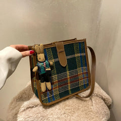 Retro Plaid Shoulder Bag Woolen Crossbody Handheld Underarm Women's Bag