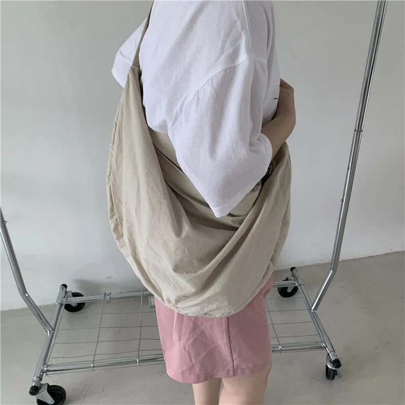 Nylon Crossbody Tote Bag for Women Wide Shoulder Belt Casual Dumplings Bag
