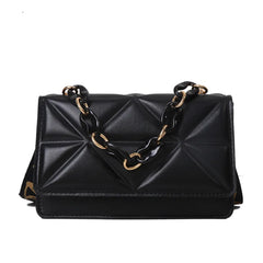 Woman Diamond Chain Solid Texture One Shoulder Cross-Body Small Square Bag