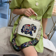 Retro Embroidery Shoulder Bag Wide Strap Crossbody