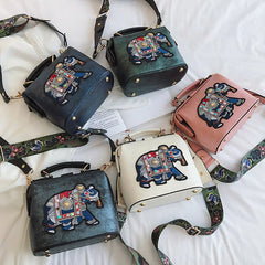 Retro Embroidery Shoulder Bag Wide Strap Crossbody