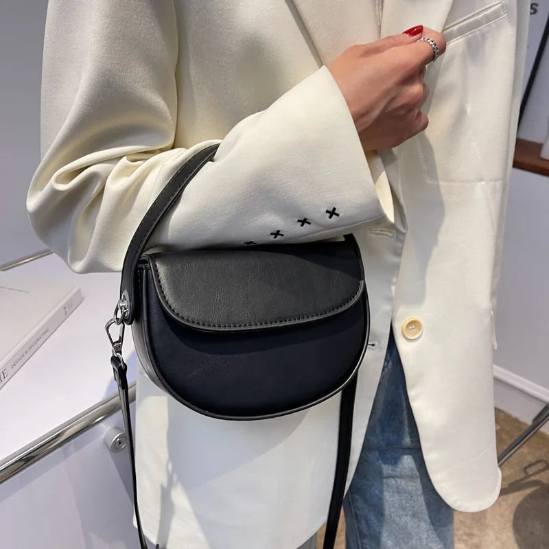 Half Round Saddle Bag PU Leather One Shoulder Totes