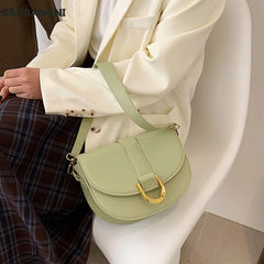 Women's Half Round Saddle Bag PU Leather Small Round Bag