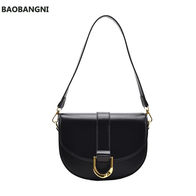 Women's Half Round Saddle Bag PU Leather Small Round Bag