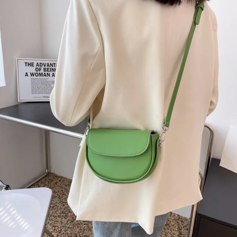 Half Round Saddle Bag PU Leather Women's Bag Underarm Small Round Bag