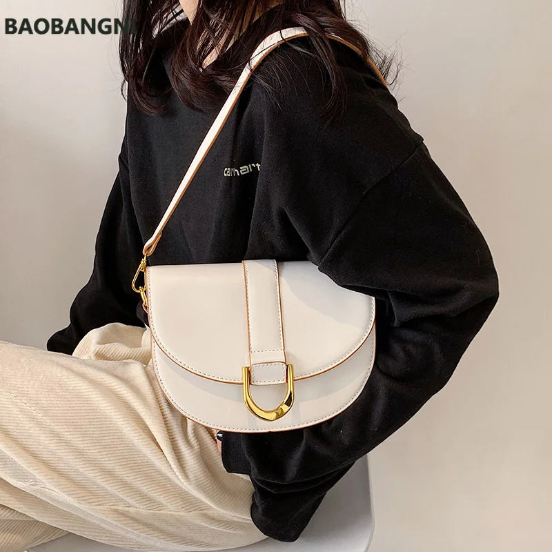 Women's Half Round Saddle Bag PU Leather Small Round Bag