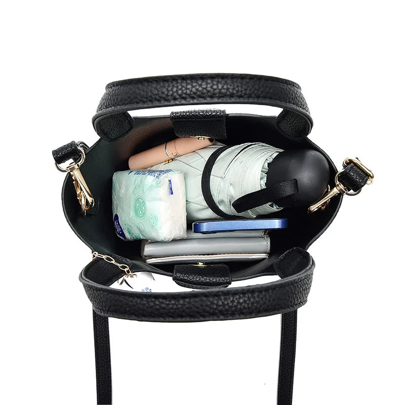 High-end Lychee Pattern Bucket Bag Women