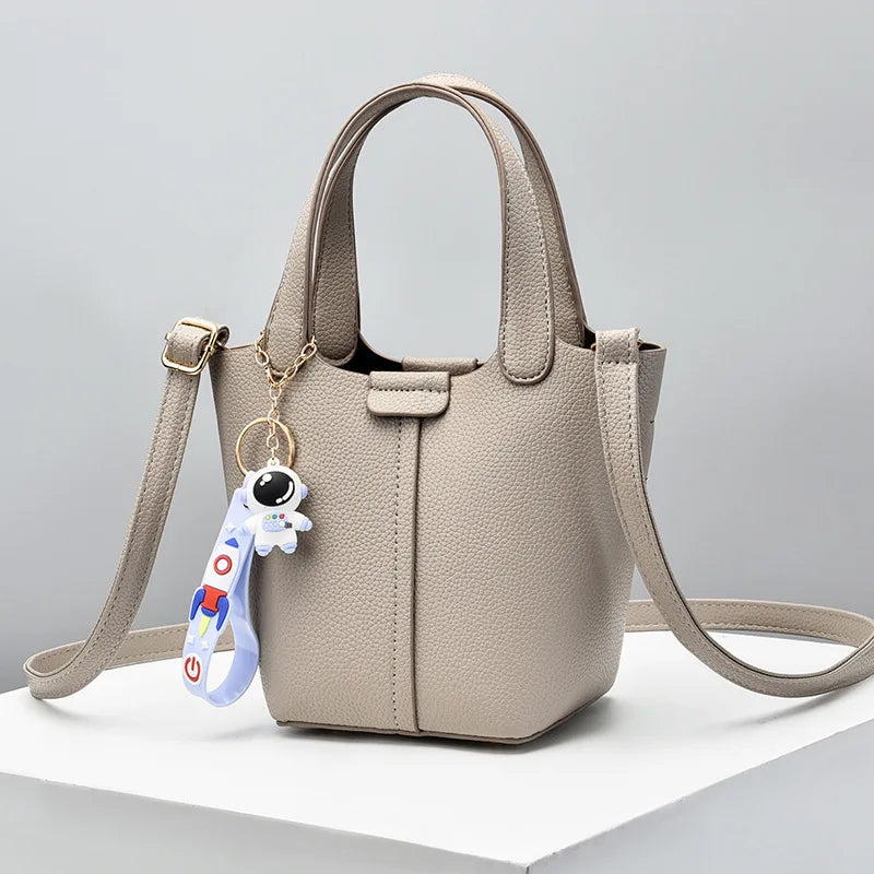 High-end Lychee Pattern Bucket Bag Women