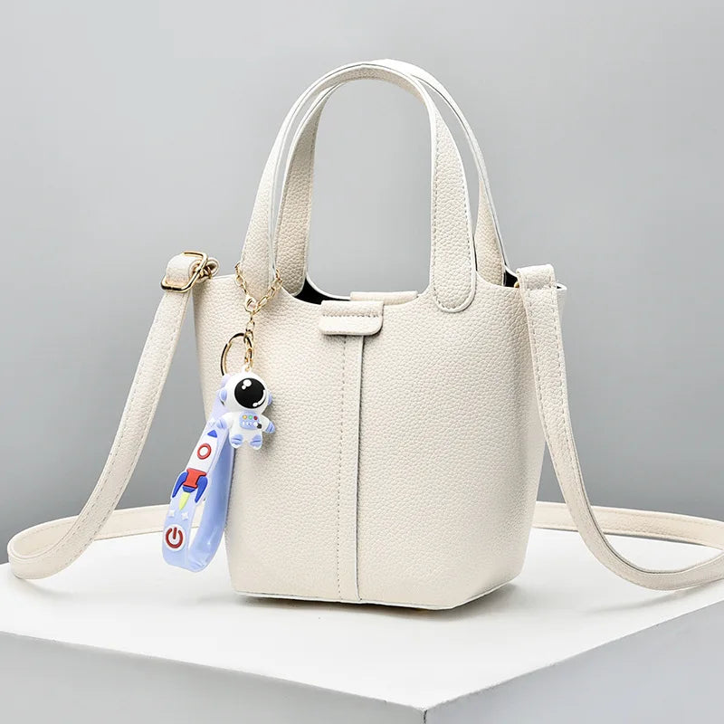 High-end Lychee Pattern Bucket Bag Women