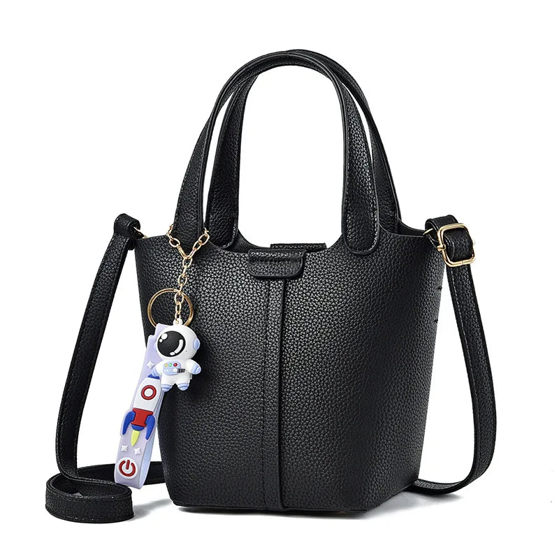 High-end Lychee Pattern Bucket Bag Women