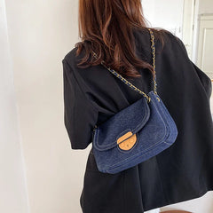 Women's Denim Canvas Small Square Bag with Chain Crossbody Strap