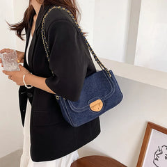 Women's Denim Canvas Small Square Bag with Chain Crossbody Strap