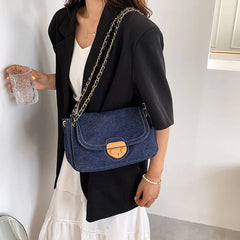 Women's Denim Canvas Small Square Bag with Chain Crossbody Strap