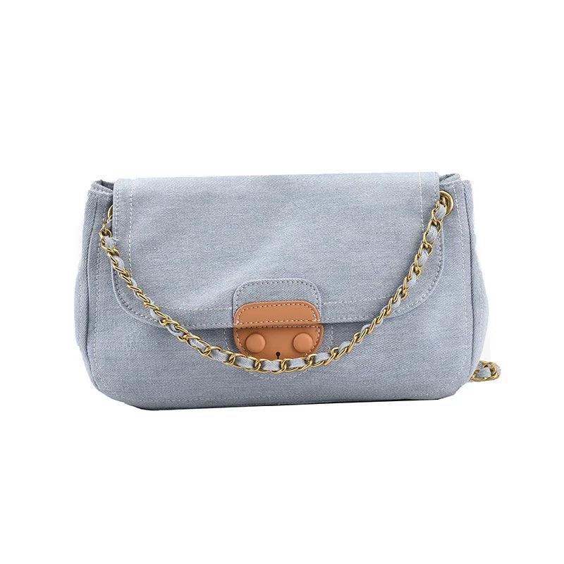 Women's Denim Canvas Small Square Bag with Chain Crossbody Strap