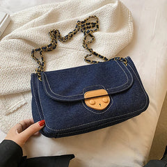 Women's Denim Canvas Small Square Bag with Chain Crossbody Strap