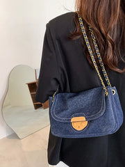 Women's Denim Canvas Small Square Bag with Chain Crossbody Strap