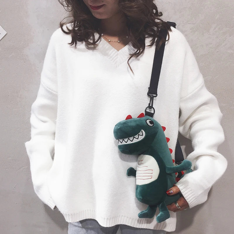 Cute Dinosaur Plush One-Shoulder Messenger Bag for Girls