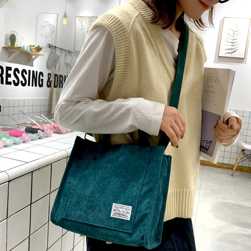 Small Corduroy Bag Ladies Totes Bag Girls Handbags with Pocket