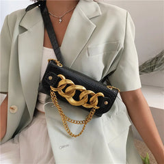 Chain Buckle Shoulder Strap Messenger Phone Bag PU Leather Waist Bag Women