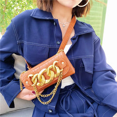 Chain Buckle Shoulder Strap Messenger Phone Bag PU Leather Waist Bag Women