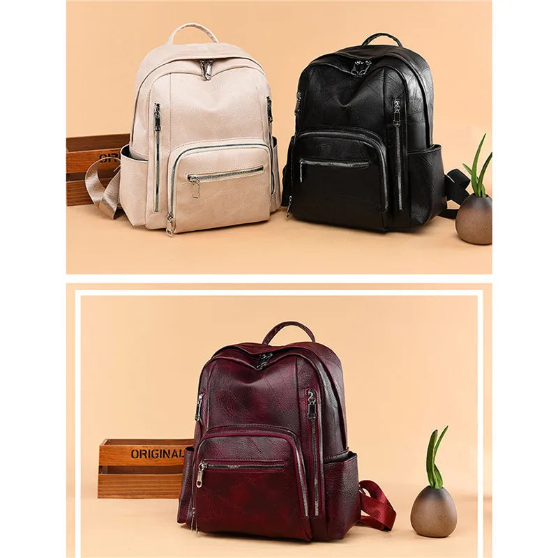 Leather Backpack High Female Shoulder Bag Casual Backpack Purse