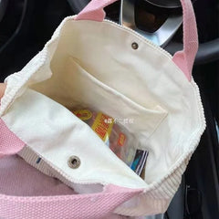Girls Rabbit Handheld Sail Bag Corduroy Embroidery Handbag Shoulder Bag