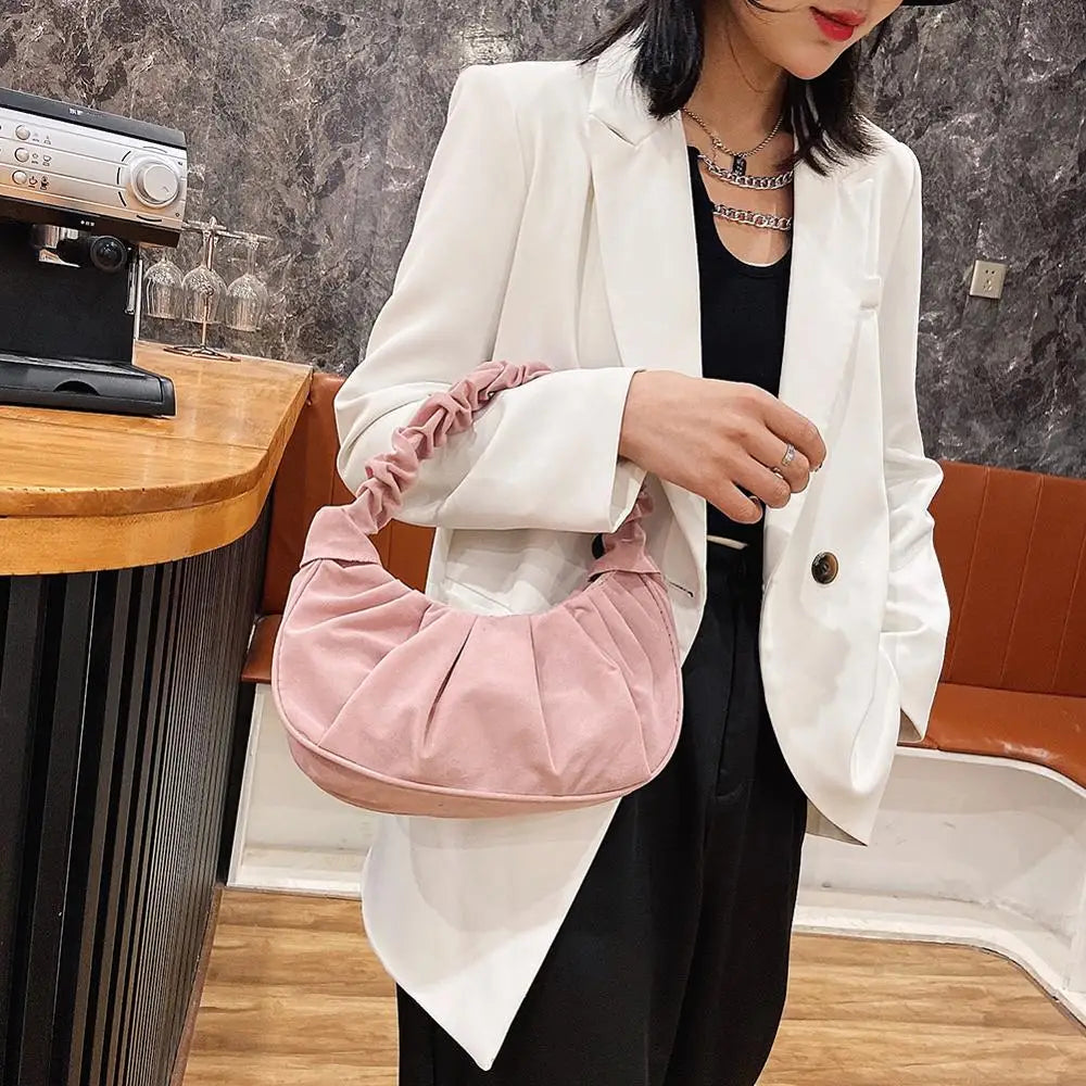 Pleated Handbag Autumn Winter Suede Totes Travel Dumpling Sac A Main Femme