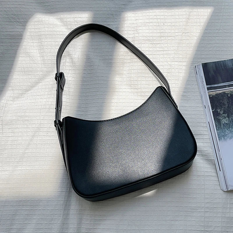 Women's PU Leather Zipper Underarm Bag Travel Handbag