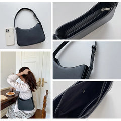 Women's PU Leather Zipper Underarm Bag Travel Handbag