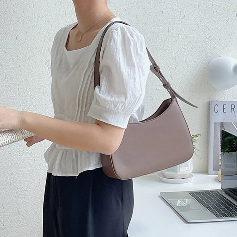Women's PU Leather Zipper Underarm Bag Travel Handbag
